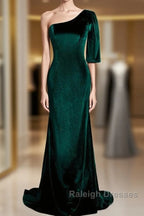 Beautiful Dark Green One Shoulder Prom Dresses Green Mermaid Prom Dress