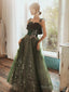Beautiful Dark Green Straps Tulle With Velvet Party Dress, Green Evening Gown Prom Dress