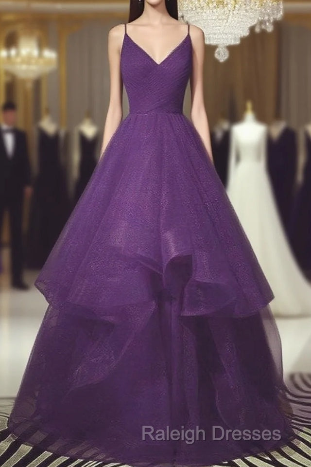 Beautiful Dark Purple Tulle Layers Formal Gown, Purple Evening Party Dresses Main image
