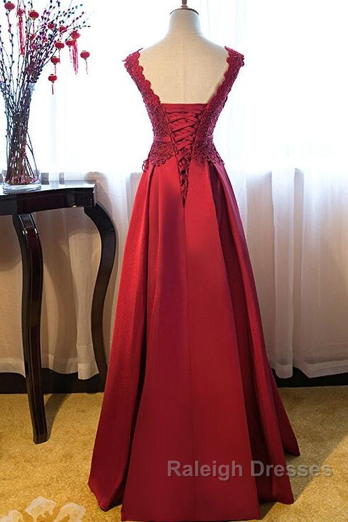 Beautiful Dark Red Lace Long Junior Prom Dress, Lace Top Party Dress Secondary image