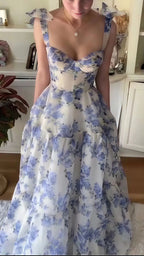 Beautiful Floral Chiffon Elegant Long Prom Dress Evening Gown Party Dress