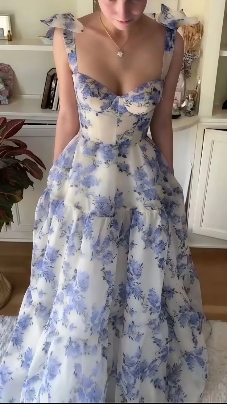 Beautiful Floral Chiffon Elegant Long Prom Dress Evening Gown Party Dress