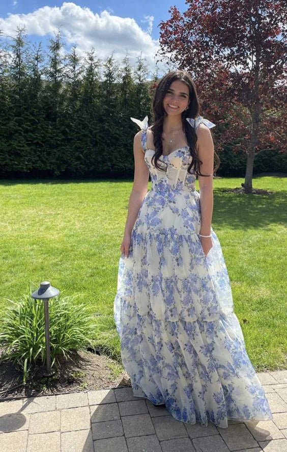 Beautiful Floral Chiffon Elegant Long Prom Dress Evening Gown Party Dress