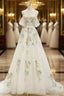 Beautiful Floral Lace Tulle Long Prom Dress, White Off The Shoulder Evening Party Dress