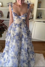 Beautiful Floral Print Chiffon Long Prom Dresses Evening Dress