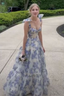 Beautiful Floral Print Chiffon Long Prom Dresses Evening Dress
