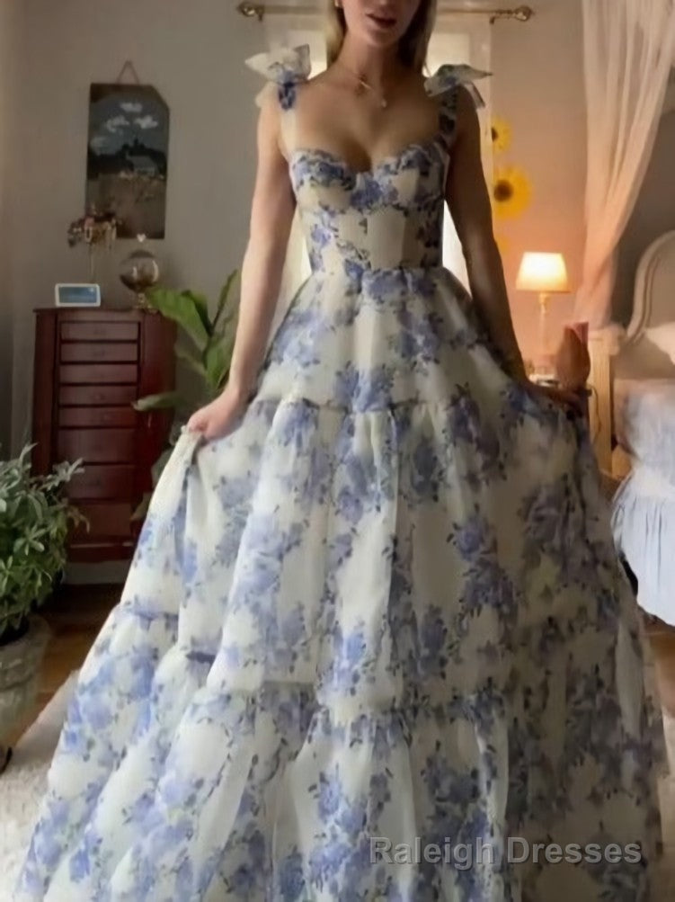 Beautiful Floral Print Chiffon Long Prom Dresses Evening Dress Main image