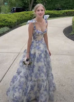 Beautiful Floral Print Chiffon Prom Dress Long Prom Dresses
