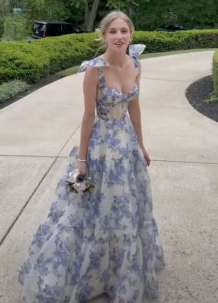 Beautiful Floral Print Chiffon Prom Dress Long Prom Dresses