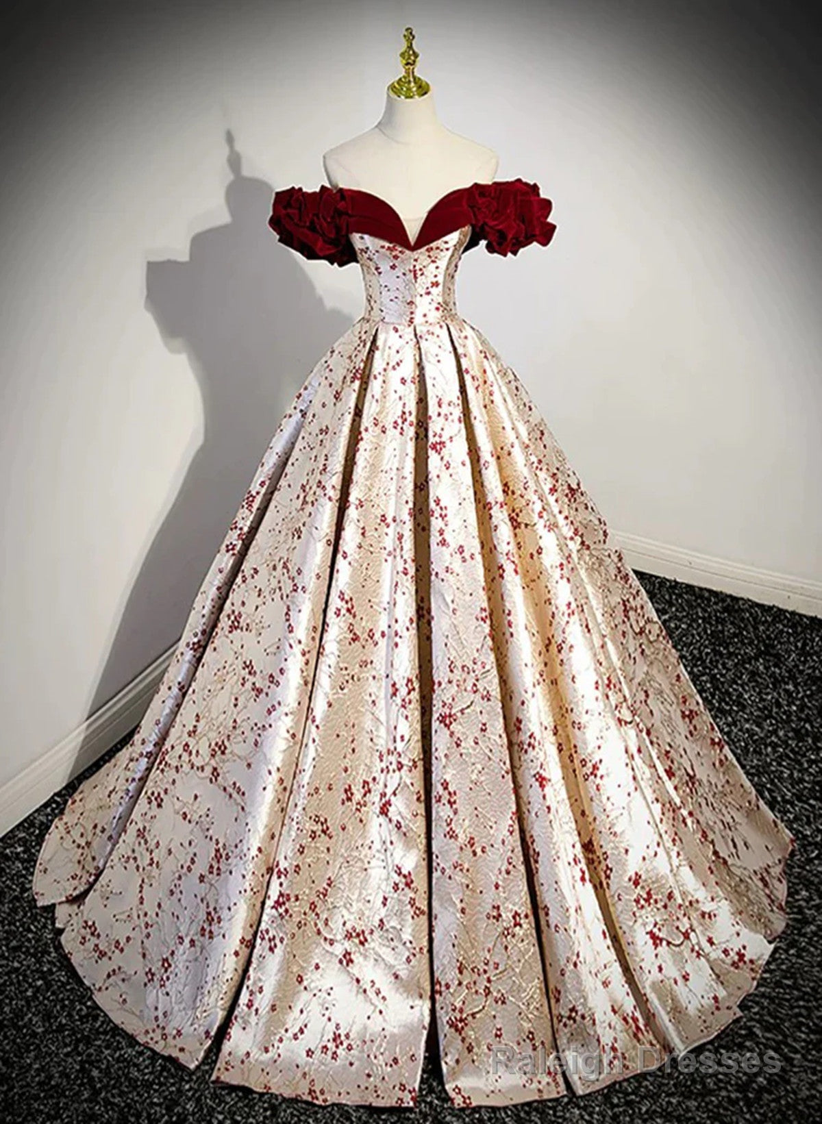 Beautiful Floral Satin Sweetheart Off Shoulder Prom Dress, Long Satin Party Dress Main image