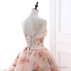 Beautiful Flowers Organza Prom Gowns With Lace Pink Sweet 16 Gowns