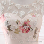 Beautiful Flowers Organza Prom Gowns With Lace Pink Sweet 16 Gowns