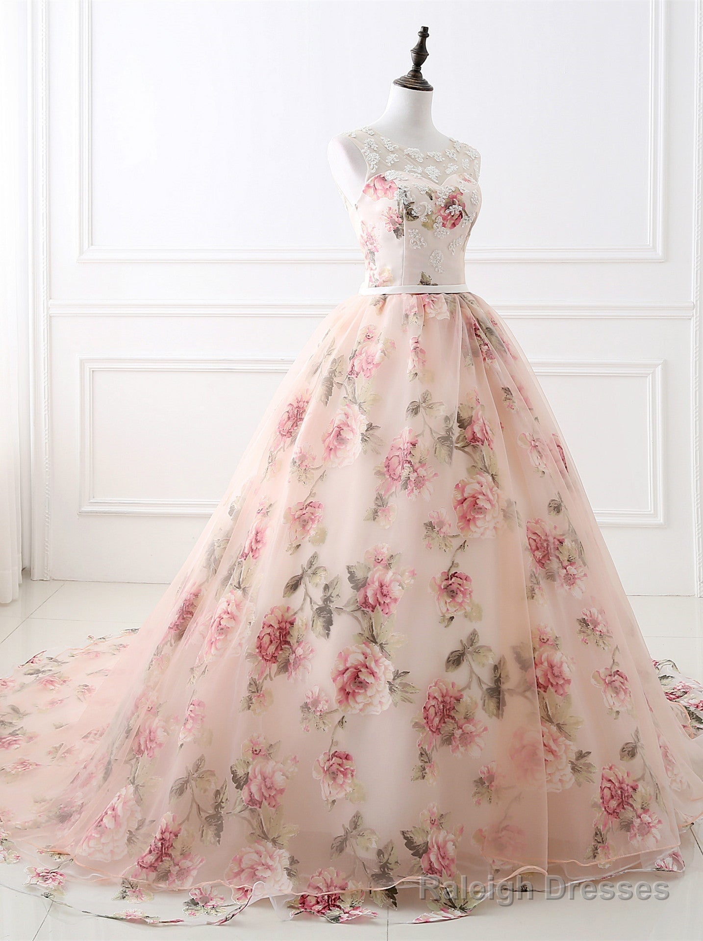Beautiful Flowers Organza Formal Gown With Lace, Pink Sweet 16 Gown Main image