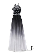 Beautiful Gradient Beaded A-Line Prom Gowns Long Junior Prom Dresses