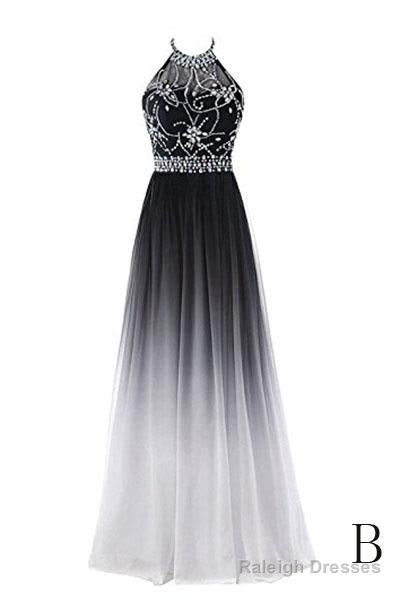 Beautiful Gradient Beaded A-Line Prom Gowns Long Junior Prom Dresses