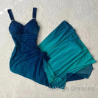 Beautiful Gradient Blue Glitter Chiffon Sweetheart Neck Prom Dress Birthday Dress