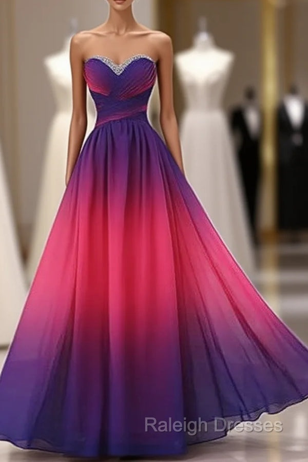 Beautiful Gradient Chiffon Sweetheart Beaded Prom Dress A-line Gradient Party Dress prom dresses shops Main image