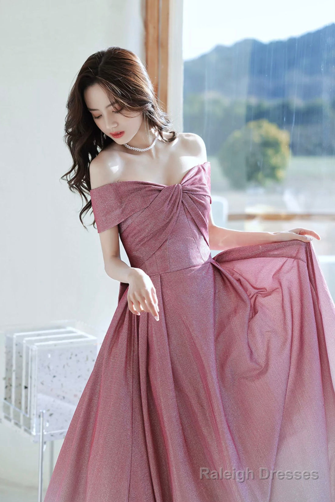 Beautiful Gradient Floor Length A-Line Prom Dress, Off The Shoulder Evening Party Dress