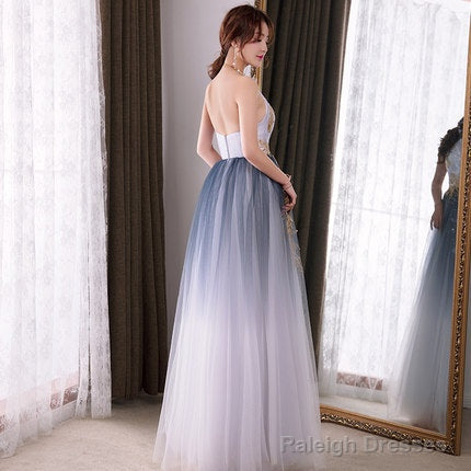 Beautiful Gradient Halter Tulle Evening Gown With Lace, Long Prom Dress