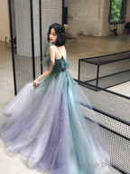 Beautiful Gradient Tulle Straps Long Evening Dress Party Dress, Tulle Formal Dresses