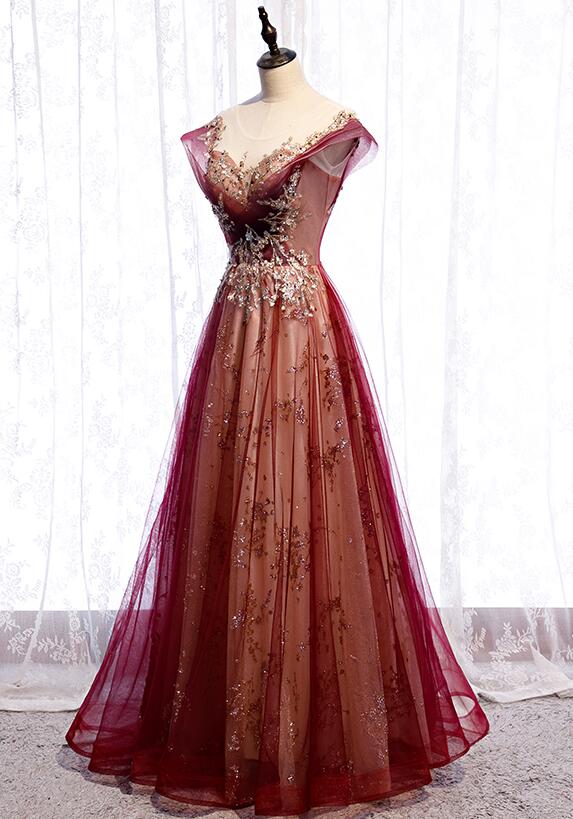 Beautiful Gradient Tulle Sweetheart A-Line Prom Dresses Charming Prom Gowns