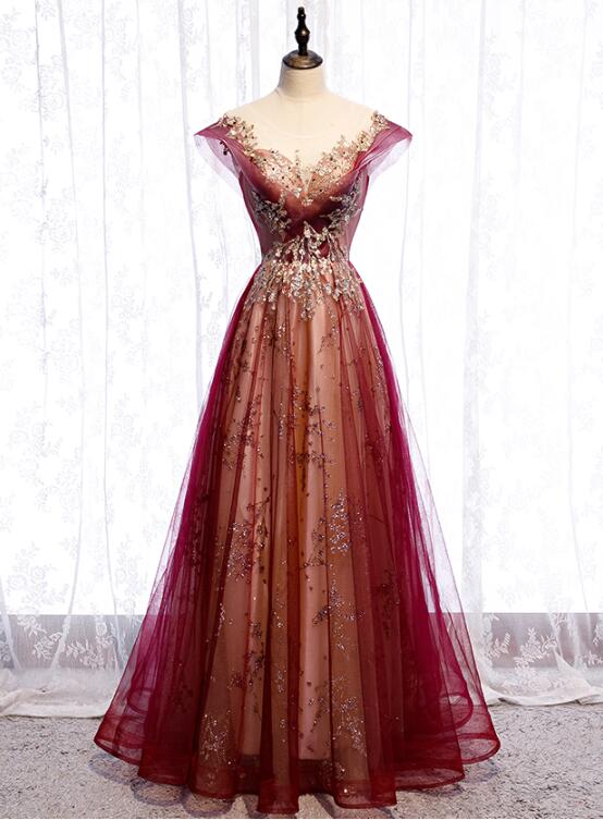 Beautiful Gradient Tulle Sweetheart A-Line Prom Dresses Charming Prom Gowns