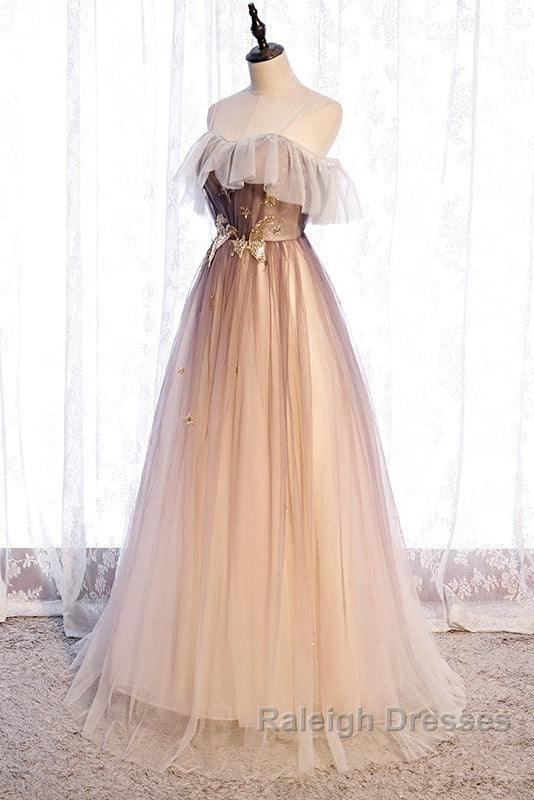 Beautiful Gradient Tulle With Straps Sweetheart Party Dress, A-Line Tulle Evening Dresses Prom Dress