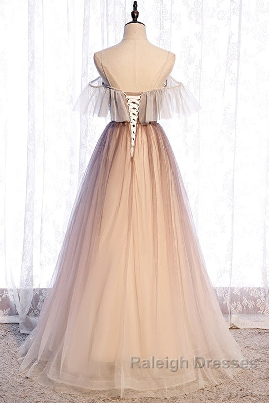 Beautiful Gradient Tulle With Straps Sweetheart Party Dress, A-Line Tulle Evening Dresses Prom Dress