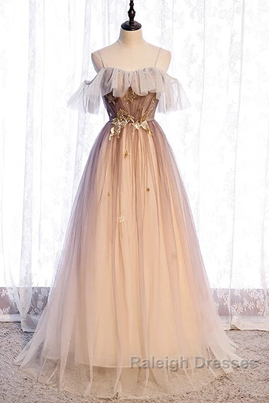 Beautiful Gradient Tulle With Straps Sweetheart Party Dress, A-Line Tulle Evening Dresses Prom Dress