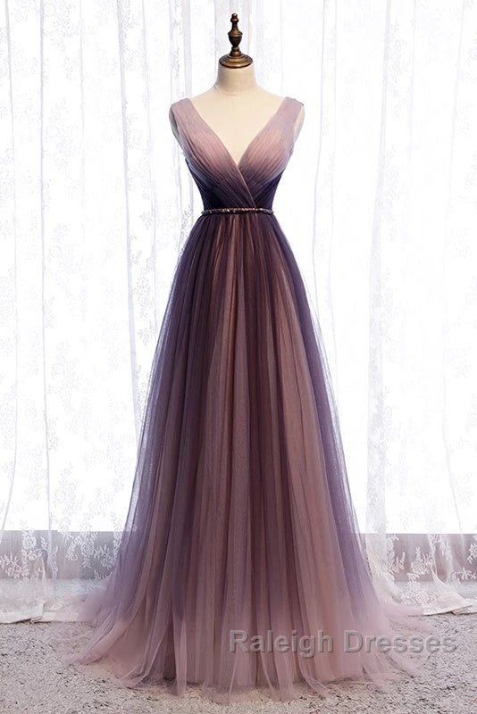 Beautiful Gradient V-Neckline Tulle Long Prom Dress Party Dress, Gradient Evening Gown Secondary image