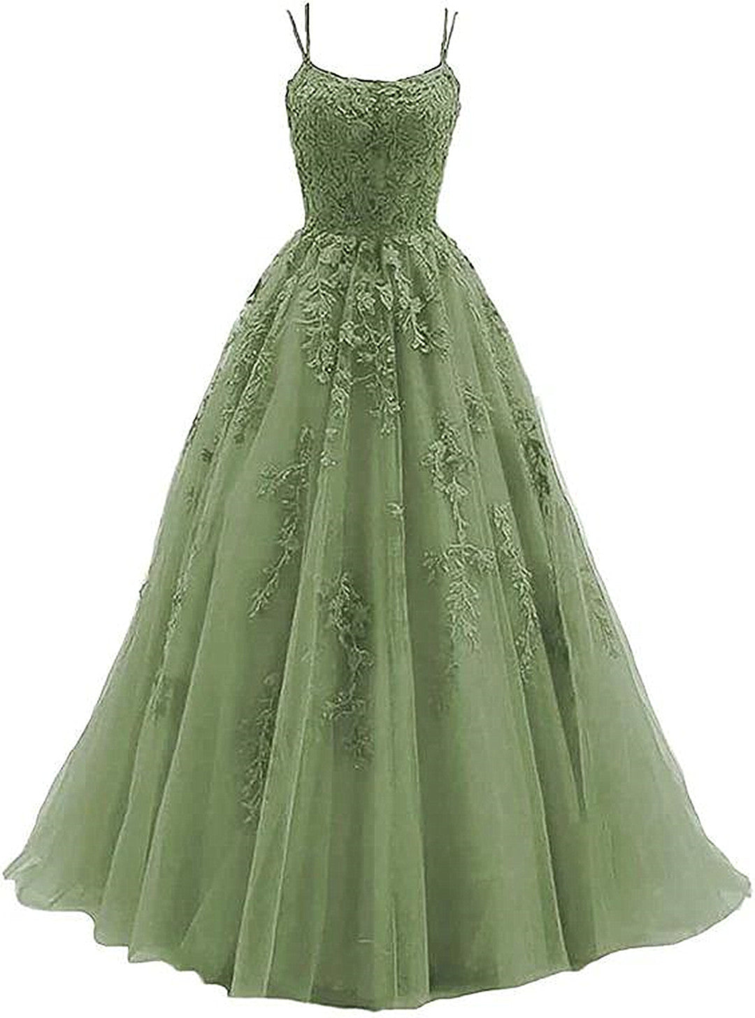 Beautiful Green Tulle With Lace Applique Formal Gown, Green Evening Prom Dress Secondary image