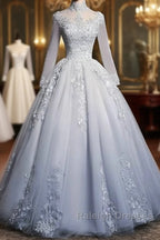 Beautiful Grey A-Line Long Sleeves With Lace Prom Gown Sweet 16 Dresses Prom Dresses