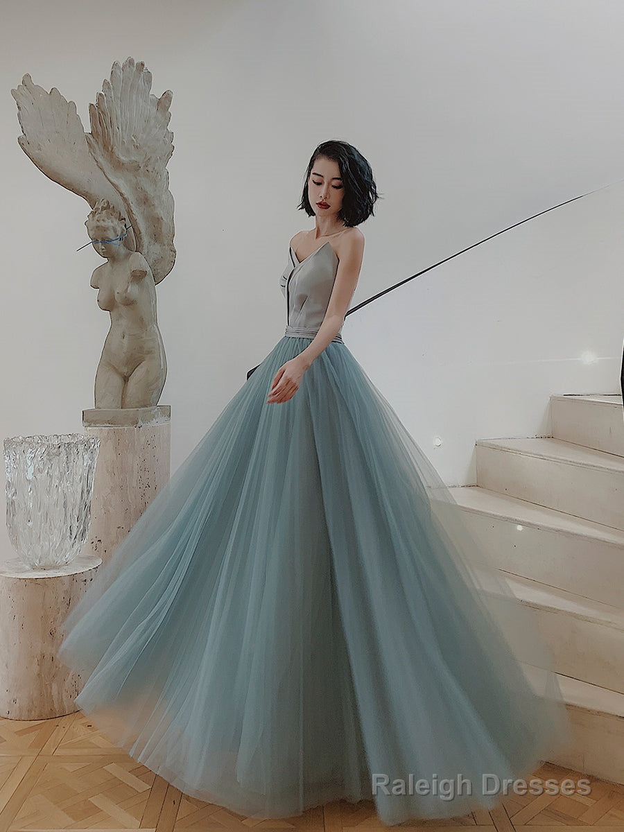 Beautiful Grey And Green Long Simple Party Dress Prom Dress, A-Line Formal Dresses