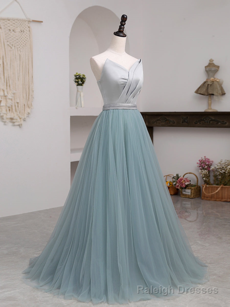 Beautiful Grey And Green Long Simple Party Dress Prom Dress, A-Line Formal Dresses Main image