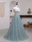 Beautiful Grey And Green Long Simple Party Dress Prom Dress, A-Line Formal Dresses