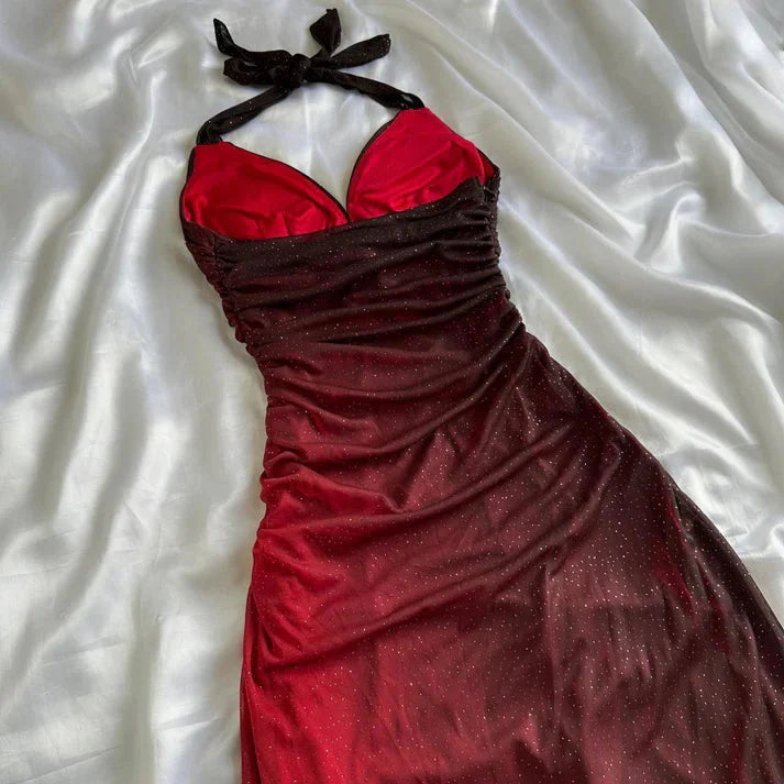 Beautiful Halter Birthday Prom Dress Red Prom Dress