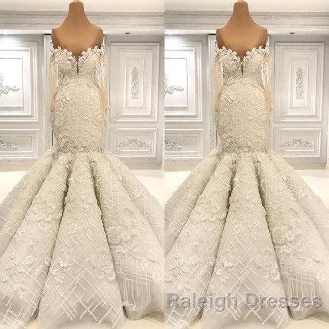 Beautiful Ivory Mermaid Sweetheart Lace Bridal Gowns for Wedding