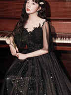 Beautiful Lace Applique Top Gradient Tulle Long Prom Dresses Black Long Prom Dresses Prom Dress