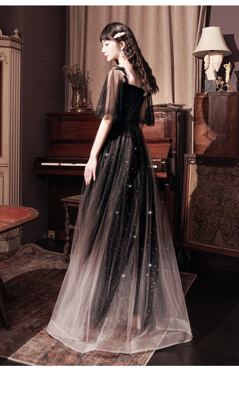 Beautiful Lace Applique Top Gradient Tulle Long Prom Dresses Black Long Prom Dresses Prom Dress