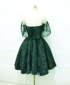 Beautiful Lace Green Off Shoulder Knee Length Prom Dresses Homecoming Dresses