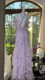 Beautiful Lavender Deep V-Neck Suspender Lace Ruffled Mermaid Formal Prom Dress