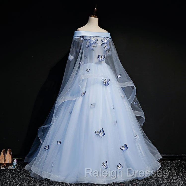 Beautiful Light Blue Ball Gown Lace-Up Prom Dresses Blue Prom Dresses