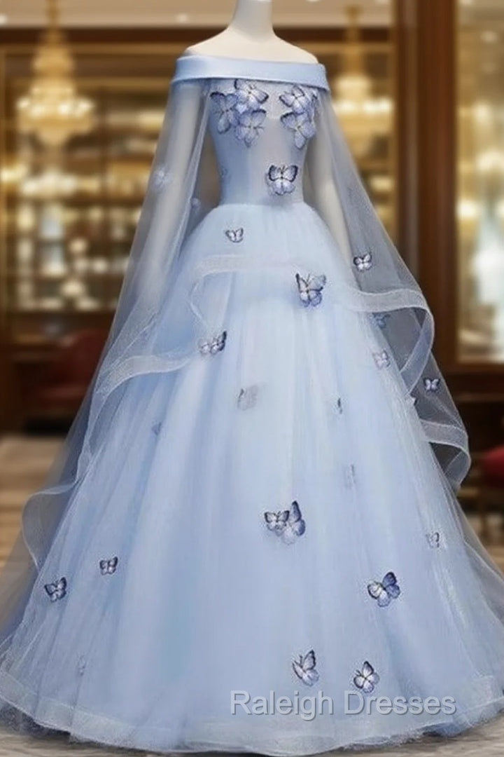 Beautiful Light Blue Ball Gown Lace-Up Party Dress, Blue Prom Dress Main image