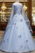 Beautiful Light Blue Ball Gown Lace-Up Party Dress, Blue Prom Dress