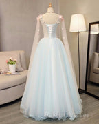 Beautiful Light Blue Long Formal Dress Party Dresses, Unique Blue Prom Dress Gown