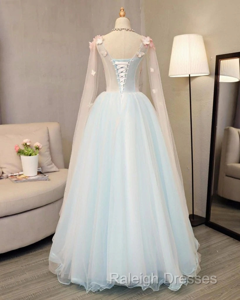 Beautiful Light Blue Long Formal Dress Party Dresses, Unique Blue Prom Dress Gown