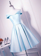 Beautiful Light Blue Satin Sweetheart Homecoming Dresses Blue Short Prom Dresses