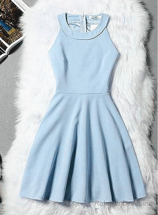 Beautiful Light Blue Short Halter Homecoming Dress