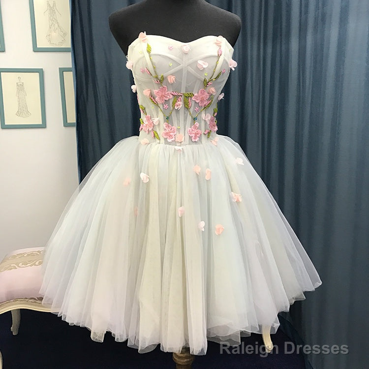 Beautiful Light Blue Short Sweetheart Homecoming Dress, Tulle Flowers Party Dress Secondary image