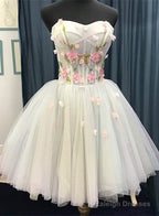 Beautiful Light Blue Short Sweetheart Homecoming Dresses Tulle Flowers Prom Dresses